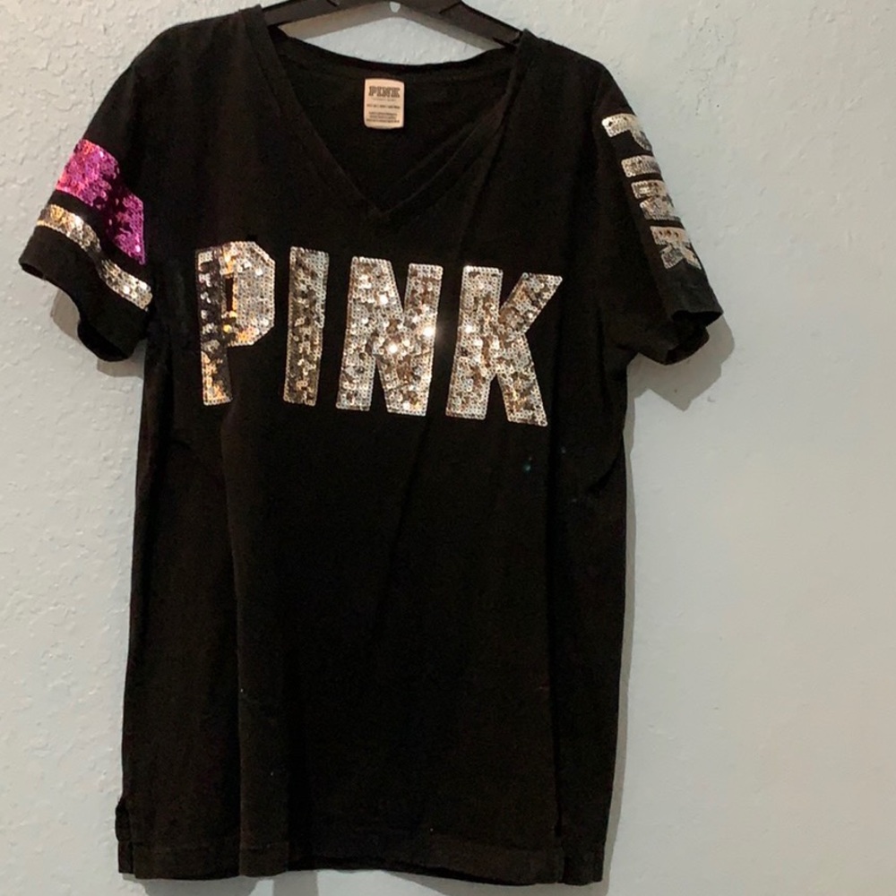black tee with sequin letters